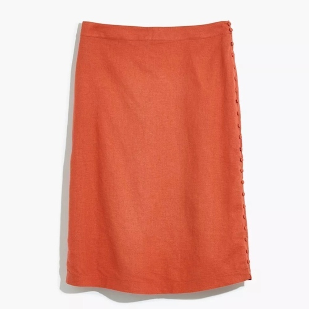 Madewell Umber Linen Blend Midi Skirt Sz 10 Button Slit: SOLD OUT ONLINE! EUC